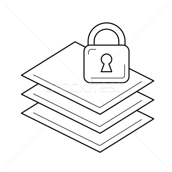 600x600 Paper Stack With Lock Vector Line Icon Vector Illustration