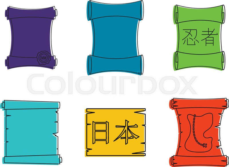 800x583 Papyrus Icon Set Color Outline Set Of Stock Vector Colourbox