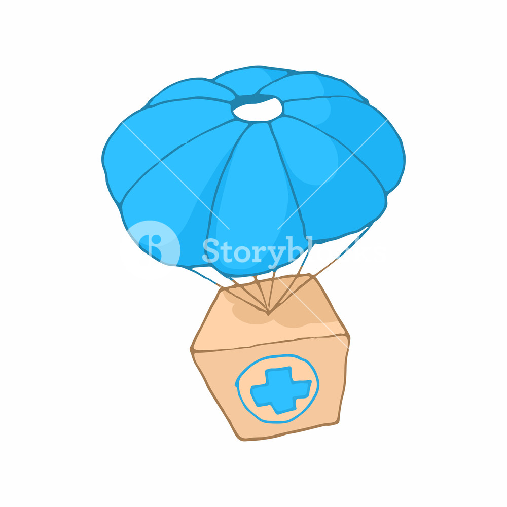 1000x1000 Medicine Aid In A Box With A Parachute Icon In Cartoon Style