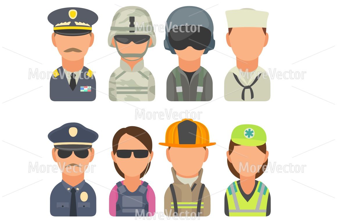 1160x772 Set Icon People Different Professions Soldier, Officer, Pilot