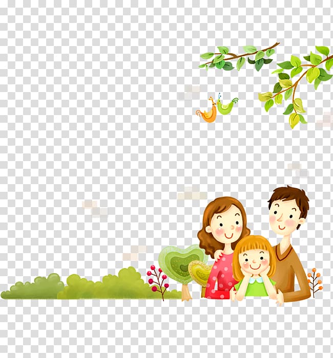 650x700 Family Standing Outdoor Near Trees Digital Illustration, Parent