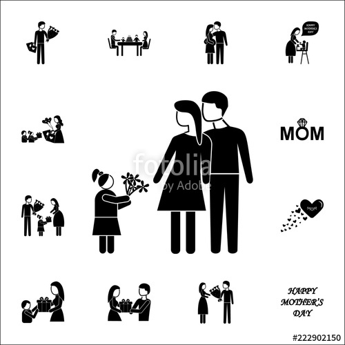 500x500 The Child Gives Flowers To Parents Icon Mother's Day Icons