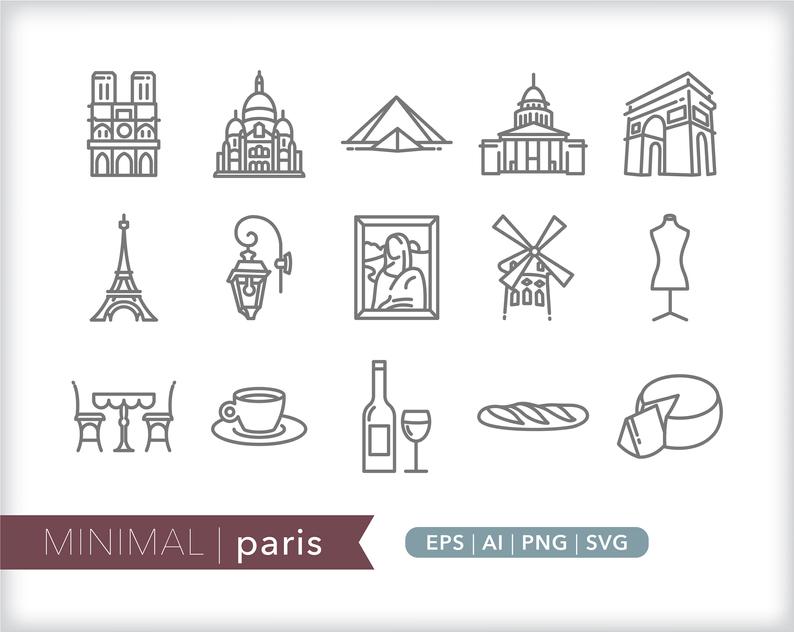 794x632 Paris Line Icons French Icon Illustrations Png Etsy