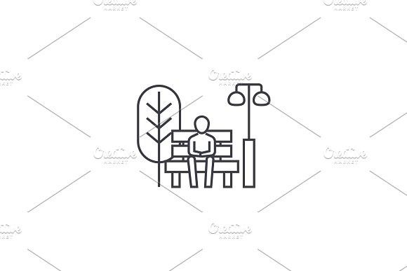 580x387 Sitting On A Park Bench Vector Line Icon, Sign, Illustration