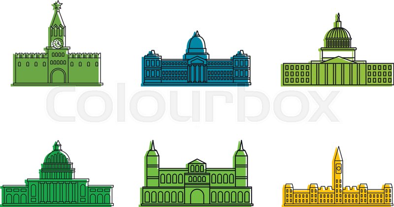 800x420 Parliament Icon Set Color Outline Set Stock Vector Colourbox