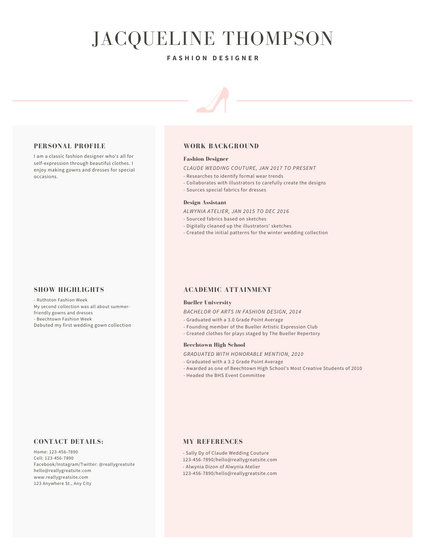 425x550 Pastel Stiletto Icon Minimalist Resume
