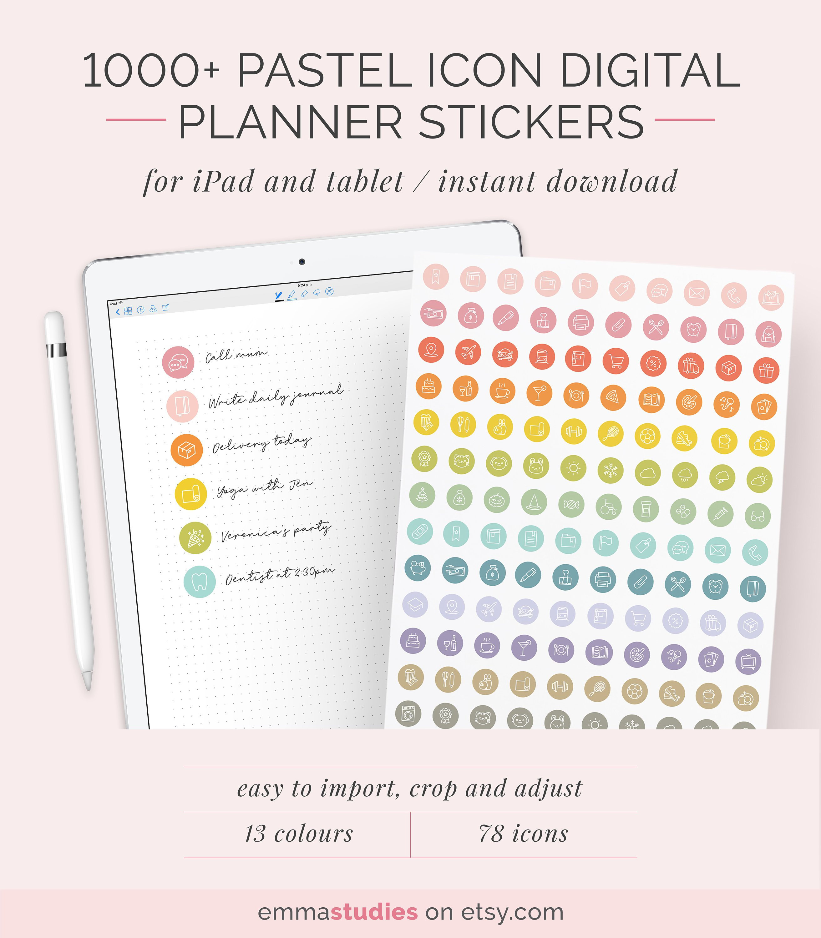 2625x3000 Digital Pastel Colour Icon Stickers Digital Planner Bullet Etsy