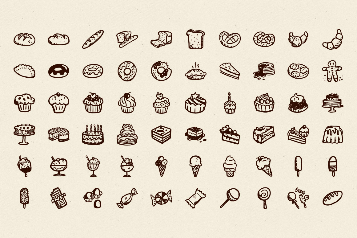 1160x772 Hand Drawn Desserts Icons Hand Drawn Goods