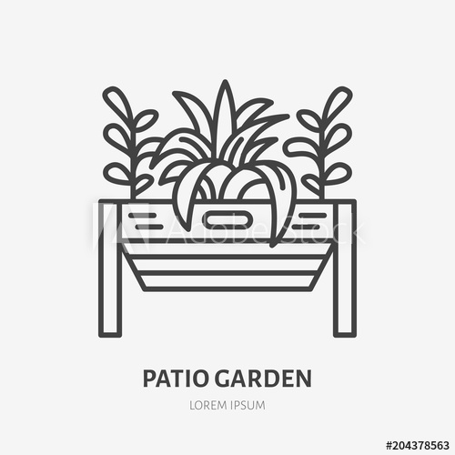 500x500 Patio Garden Flat Line Icon Plants Growing In Terrace Flowerpot