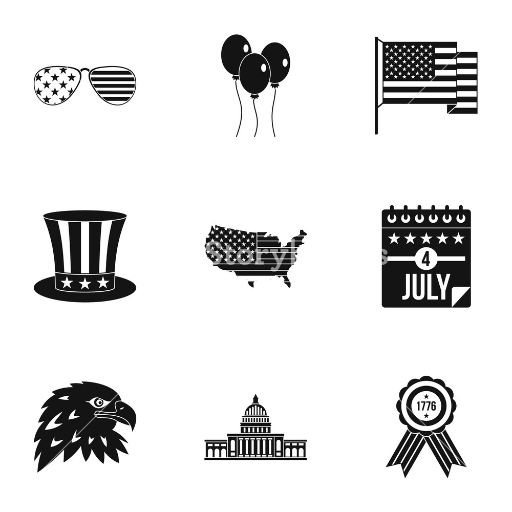 1000x1000 Usa Patriotic Holiday Icon Set Simple Style Set Of Independence
