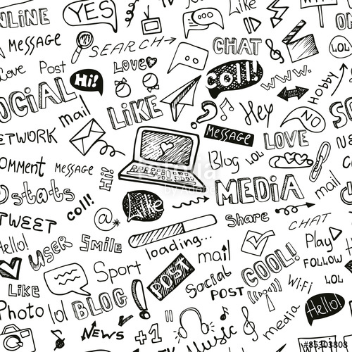 500x500 Social Media Word,icon Seamless Pattern Doodle Sketchy Stock