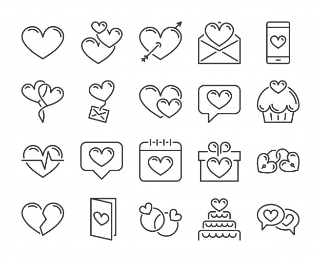 626x511 Valentine's Day Vector Icon Collection With Outline Stroke Vector
