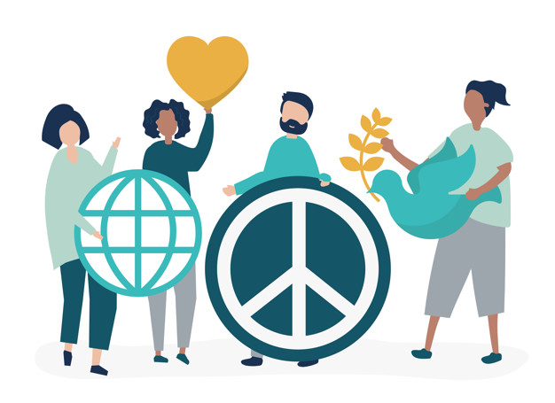 626x455 Characters Of People Holding Peace Icon Illustration Vector Free