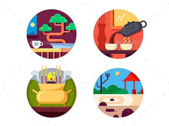 590x442 Zen Buddhist Icons Set Peace Of Mind And Tranquility Vector