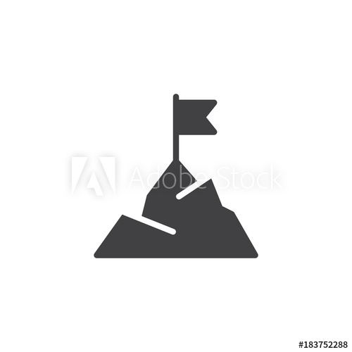 500x500 Flag On Mountain Peak Icon Vector, Filled Flat Sign, Solid