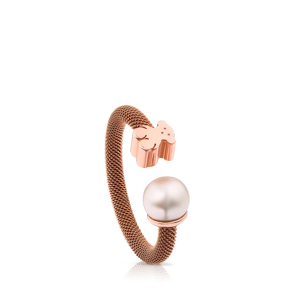 Steel And Rose Vermeil Silver Icon Mesh Ring With Pearl 1200x1200 Steel And Rose Vermeil Silver Icon Mesh Ring With Pearl