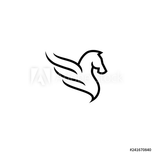 500x500 Outline Monoline Pegasus Logo, Horse And Wing Icon Vector