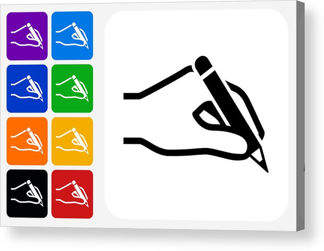 651x504 Hand Holding A Pencil Icon Square Button Set Acrylic Print