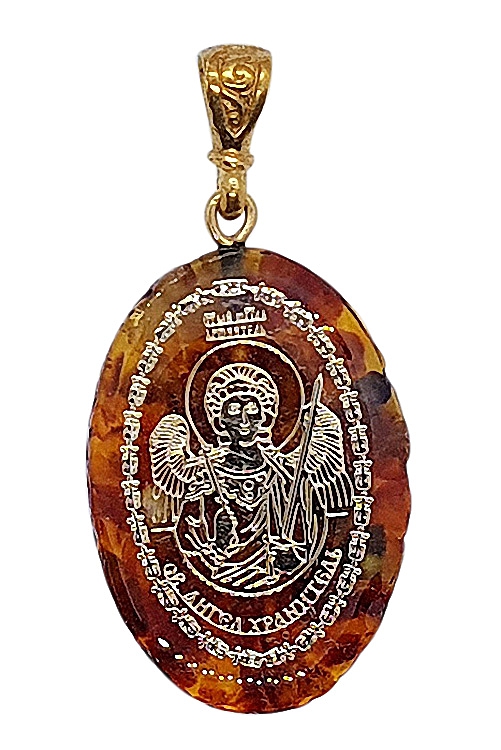 501x750 Icon Pendant Archangel Michael With Amber Russian Jewelry Rose