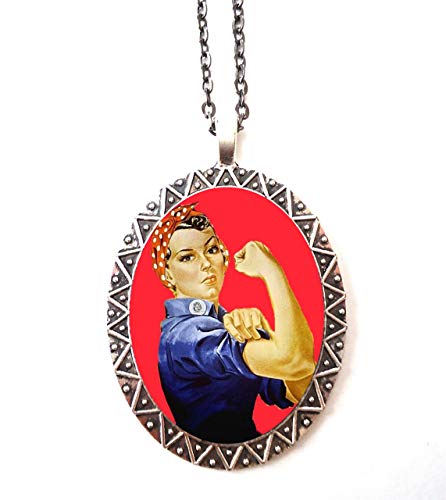 446x500 Rosie The Riveter Necklace Pendant Silver Tone