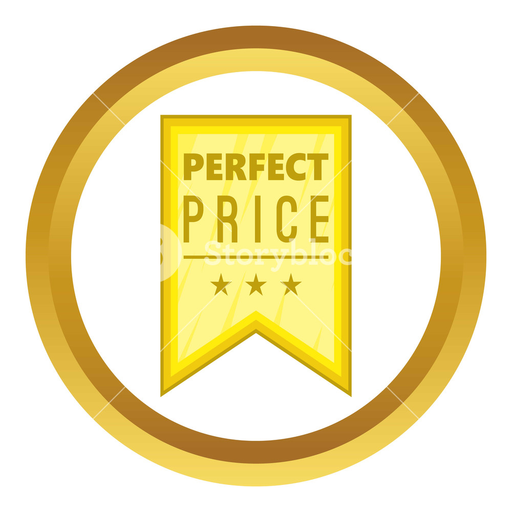 1000x1000 Perfect Price Pennant Icon In Golden Circle, Cartoon Style