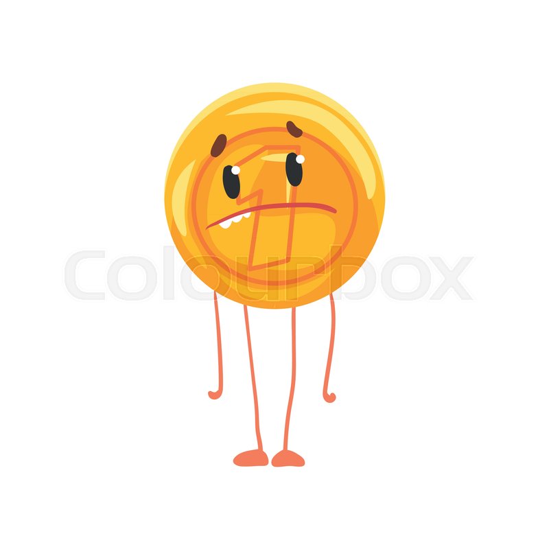 800x800 Golden Coin Character With Sad Face, Stock Vector Colourbox