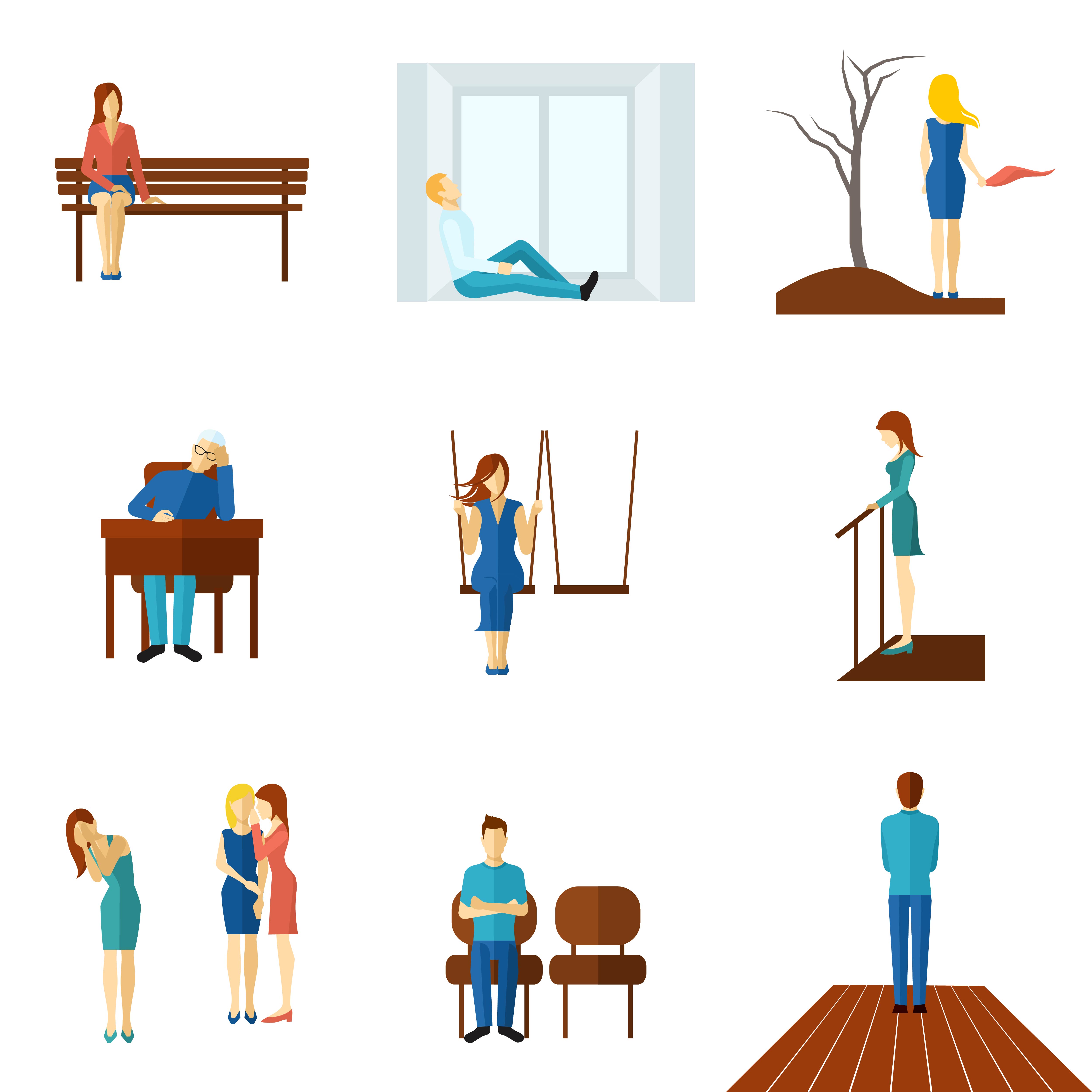 5000x5000 Lonely People Flat Icon Set