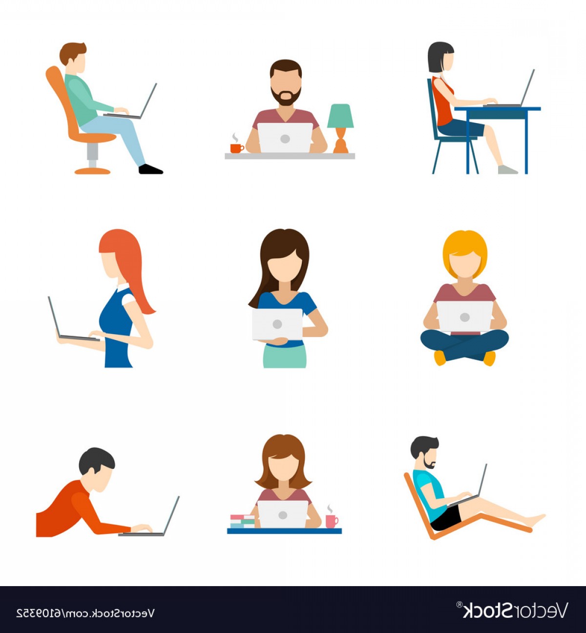 1200x1296 People Working On Computer Flat Icons Vector Cultracing