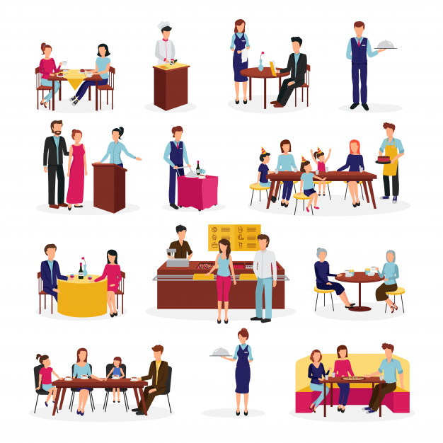 626x626 People In Restaurant Flat Icons Set Vector Free Download