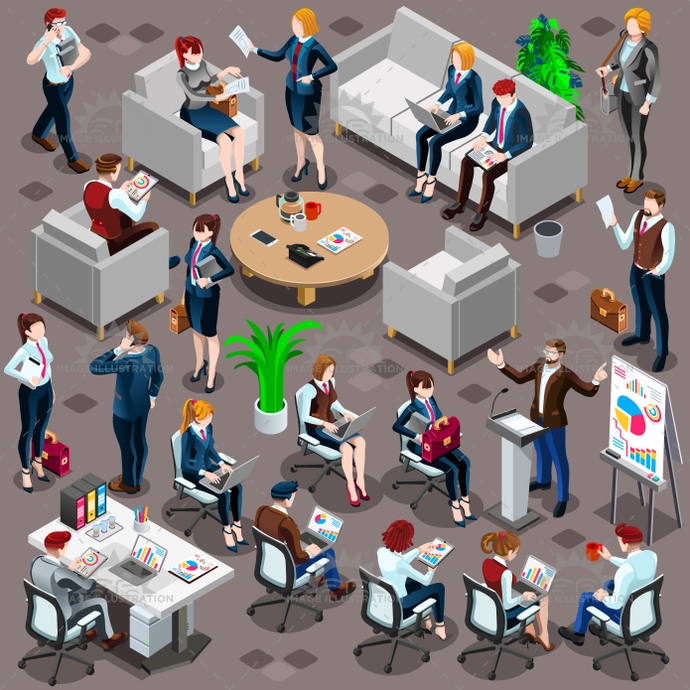 690x690 Isometric People Meeting Icon Set Vector Illustration