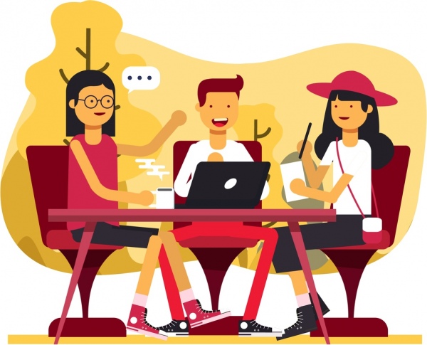 600x485 Meeting Background Relaxed Young People Icons Cartoon Characters