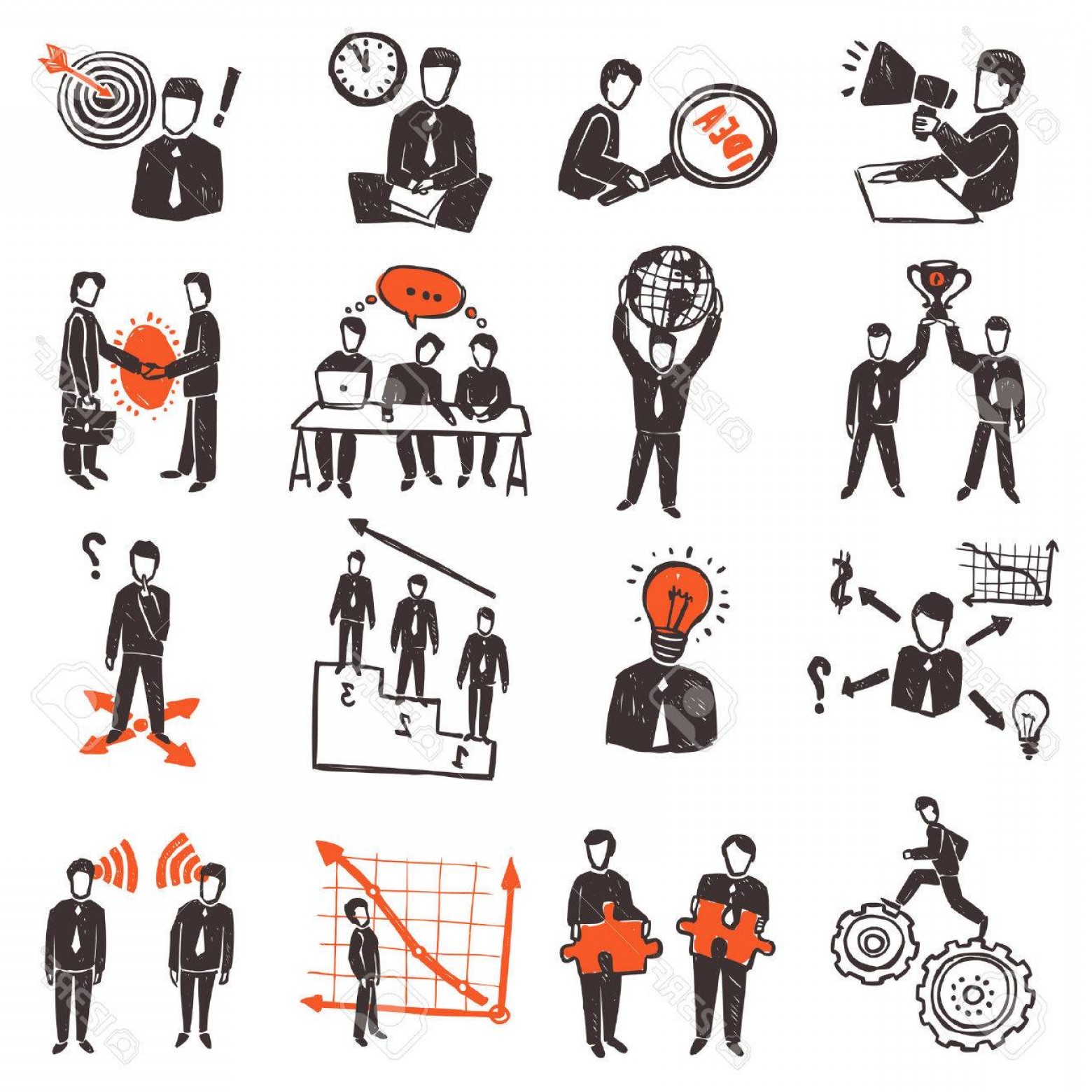 1560x1560 Photostock Vector Meeting Icon Set With Hand Drawn Business People