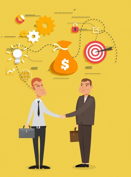 444x600 Business Cooperation Concept Background Men Shaking Hand Icons