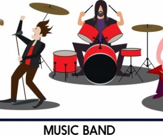 336x280 Rock Music Background Performer Icons Colored Cartoon Vector