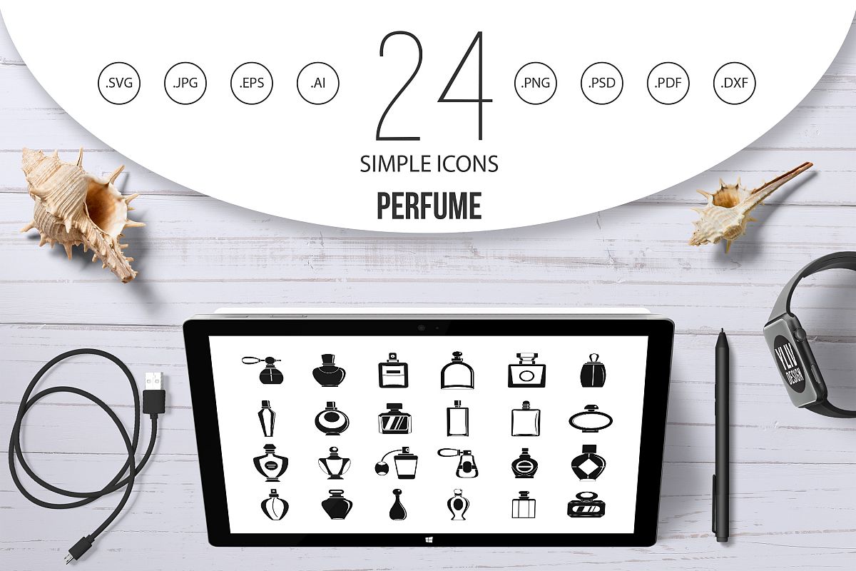 1200x800 Perfume Icon Set, Simple Style