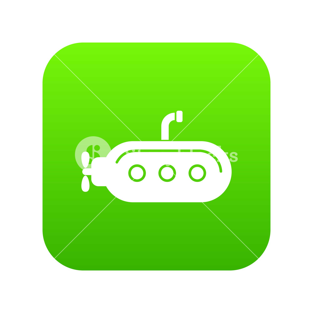 1000x1000 Submarine With Periscope Icon Green Vector Isolated On White