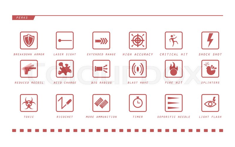 800x500 Game Weapon Perks Game Gun Icons Stock Vector Colourbox
