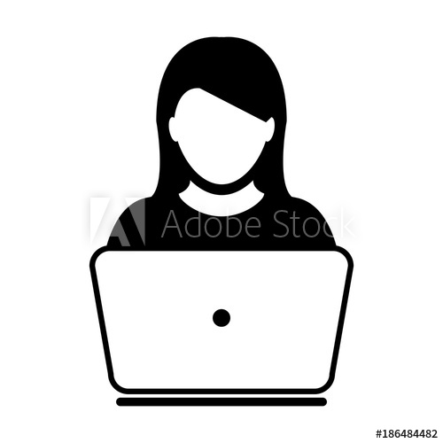 500x500 User Icon Vector With Laptop Computer Female Person Profile Avatar