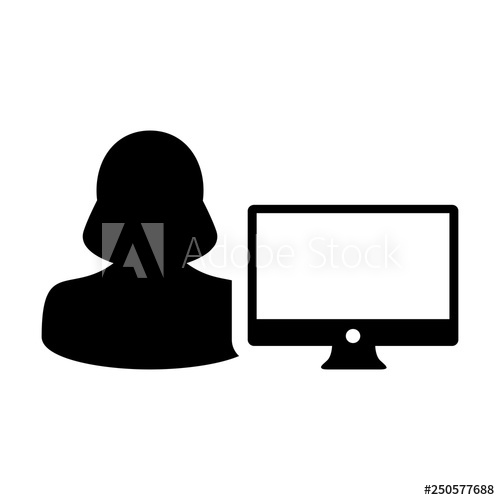 500x500 Admn Vector Female Person User With Computer Monitor Screen