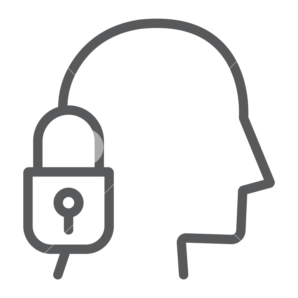 1000x1000 Head Lock Line Icon, Protection And Person, Padlock And Head Sign