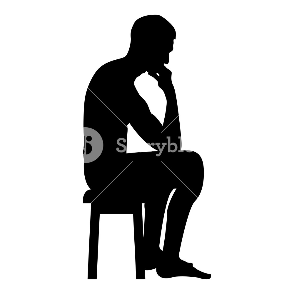 1000x1000 Thinking Man Sitting On A Stool Silhouette Icon Black Color Vector