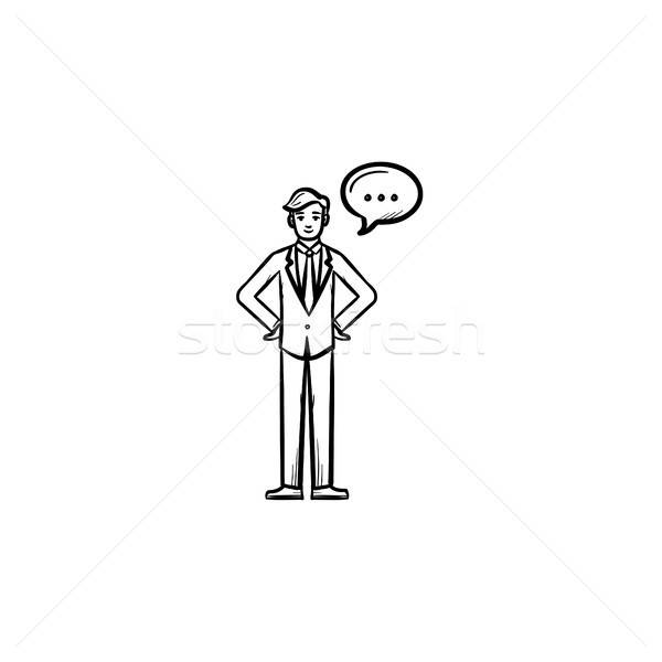 600x600 Talking Person Hand Drawn Sketch Icon Vector Illustration