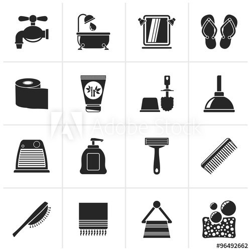 500x500 Black Bathroom And Personal Care Icons Vector Icon Set