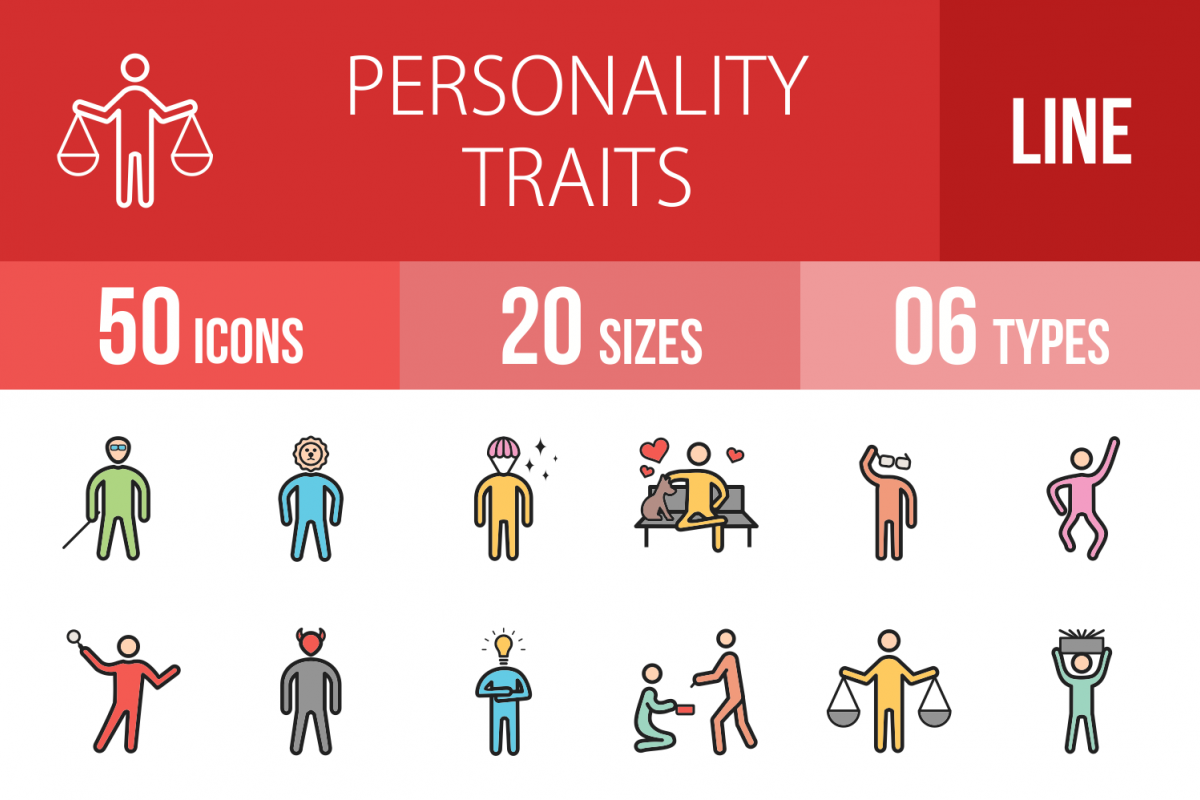 1200x800 Personality Traits Linear Multicolor Icons