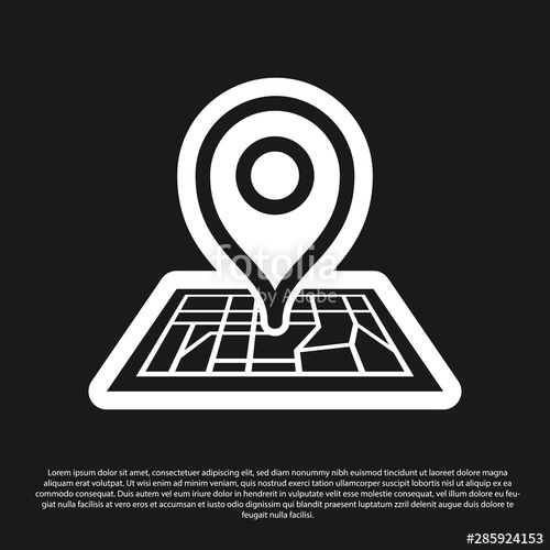500x500 Black Placeholder On Map Paper In Perspective Icon Isolated