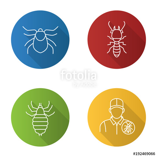 500x500 Pest Control Flat Linear Long Shadow Icons Set Stock Image