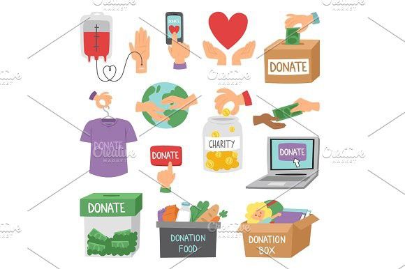 580x386 Donate Money Set Outline Icons Help Symbols Donation Contribution