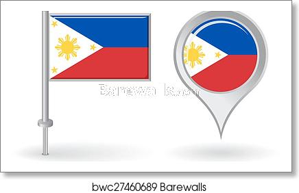 436x282 Philippines Pn And Map Pointer Flag Vector, Art Print