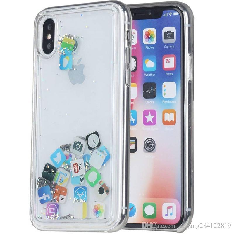 800x800 Bling Luxury Flowing Glitter Cute App Icon Phone Case For Iphone