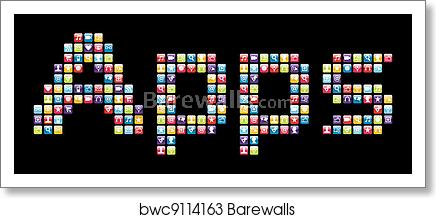 436x218 Mobile Phone Icons Set In Apps Word Art Print Barewalls